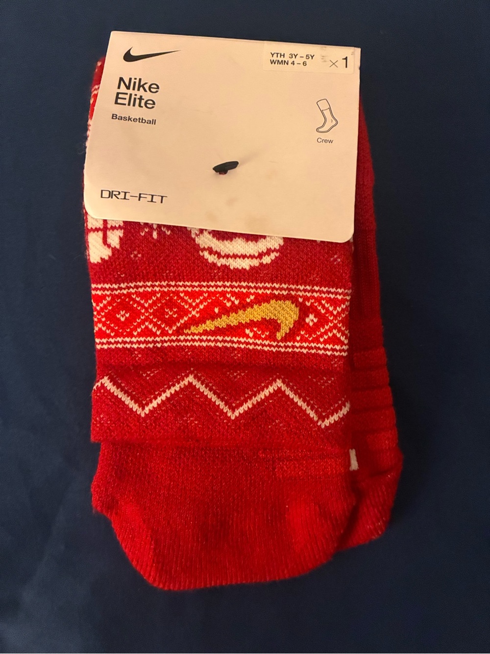 Nike Red Crew Socks with Yellow Swoosh